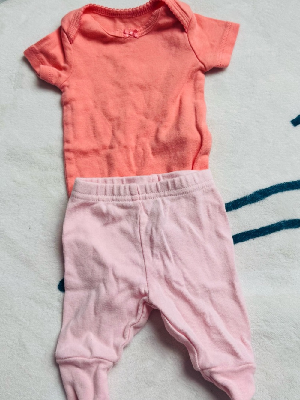Coral Baby Short Sleeve Onesie with Light Pink Footed Pants